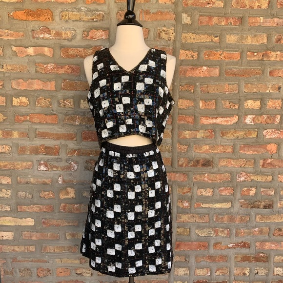 VINTAGE Two Piece Black Sequin Skirt & Top L XL - Picture 2 of 6